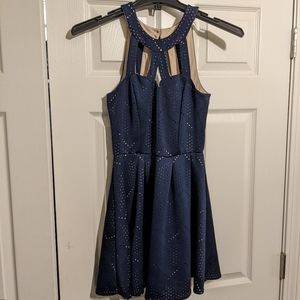 Crystal Doll Girl Sz 5 short navy blue eyelet with neckline cut-outs dress